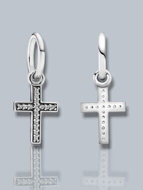 Pandora Sterling Silver Sparkling Cross Dangle Charm With Clear CZ